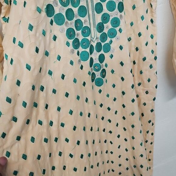 Vintage Cultural Kurta Sheath Floral Pink Green Sheath Indian Dress Sz Small - Picture 2 of 10